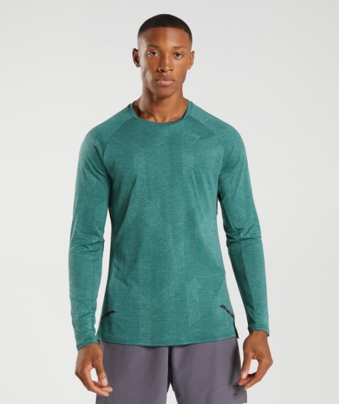 Men's Gymshark Apex Long Sleeve T-Shirts Green | CA 613085